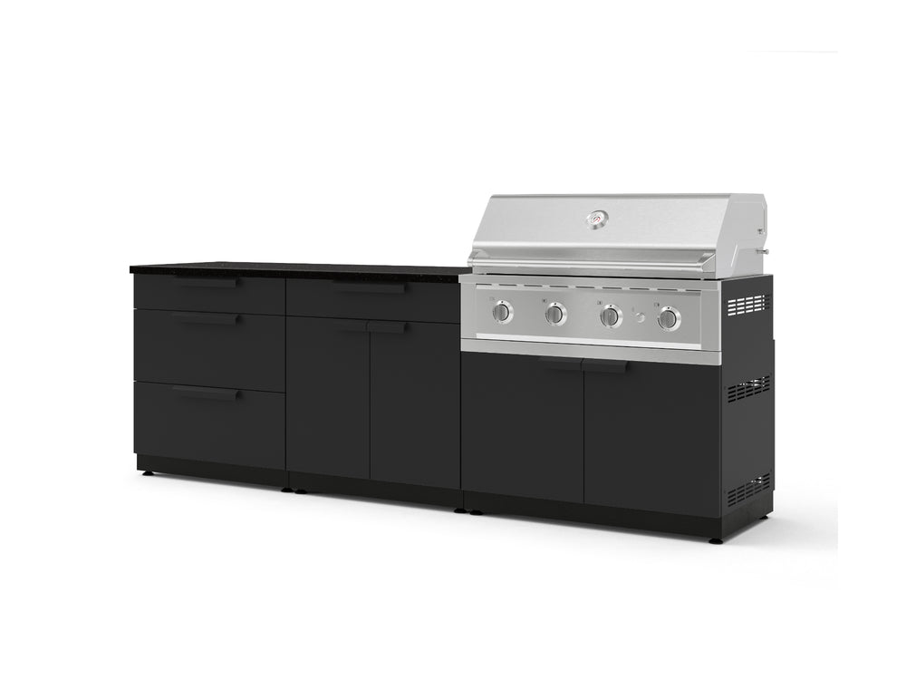 NewAge Outdoor Kitchens Stainless-Steel 5-Piece Cabinet Set with 3-Drawer, Bar, Grill Cabinet, Performance Grill and Countertop-73317-Garage Giant
