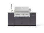 NewAge Outdoor Kitchens Outdoor Grill Island Aluminum 5-Piece Cabinet Set with Sink, 3 Drawer, Grill Cabinet, Platinum Grill and Stainless Steel Countertop-75594-Garage Giant 