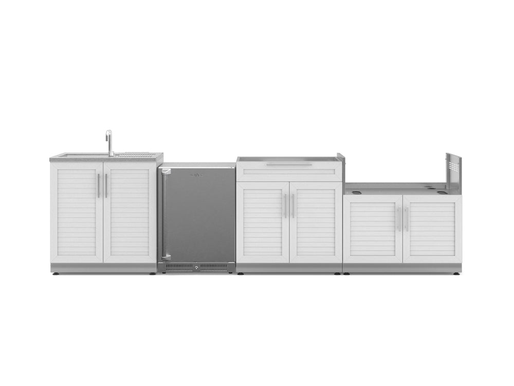 NewAge Outdoor Kitchens Stainless Steel 4-Piece Cabinet Set with Sink, Bar, Grill Cabinet and Stainless Steel Door Fridge-71501-Garage Giant