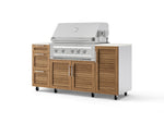 NewAge Outdoor Kitchens Outdoor Grill Island Stainless-Steel Louvered Doors 6-Piece Cabinet Set with Casters 1 Door, 3 Drawer, Grill Cabinet, Platinum Grill and Dekton in Aeris Countertops - (Liquid Propane) | Garage Giant 