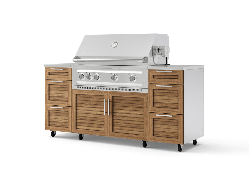 NewAge Outdoor Kitchens Outdoor Grill Island Stainless-Steel Louvered Doors 6-Piece Cabinet Set with Casters 3 Drawers, Grill Cabinet, Platinum Grill, Countertops-74943-Garage Giant
