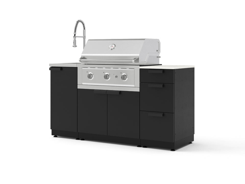 NewAge Outdoor Kitchens Outdoor Grill Island Stainless-Steel 5-Piece Cabinet Set with Sink, 3 Drawer, Grill Cabinet, Performance Grill and Stainless Steel Countertop - (Liquid Propane) | Garage Giant
