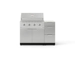 NewAge Outdoor Kitchens Outdoor Grill Island Stainless-Steel 4-Piece Cabinet Set with 3-Drawer, Grill Cabinet, Performance Grill and Dekton in Aeris Countertop - (Natural Gas) 