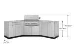 NewAge Outdoor Kitchens Stainless Steel 7-Piece Cabinet Set with 2 Door, Bar, Corner, Grill Cabinet, Platinum Grill, and Countertops 