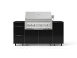 NewAge Outdoor Kitchens Outdoor Grill Island Aluminum 6-Piece Cabinet Set with Casters 1 Door, 3 Drawer, Grill Cabinet, Platinum Grill and Dekton in Sirius Countertops - (Liquid Propane) 