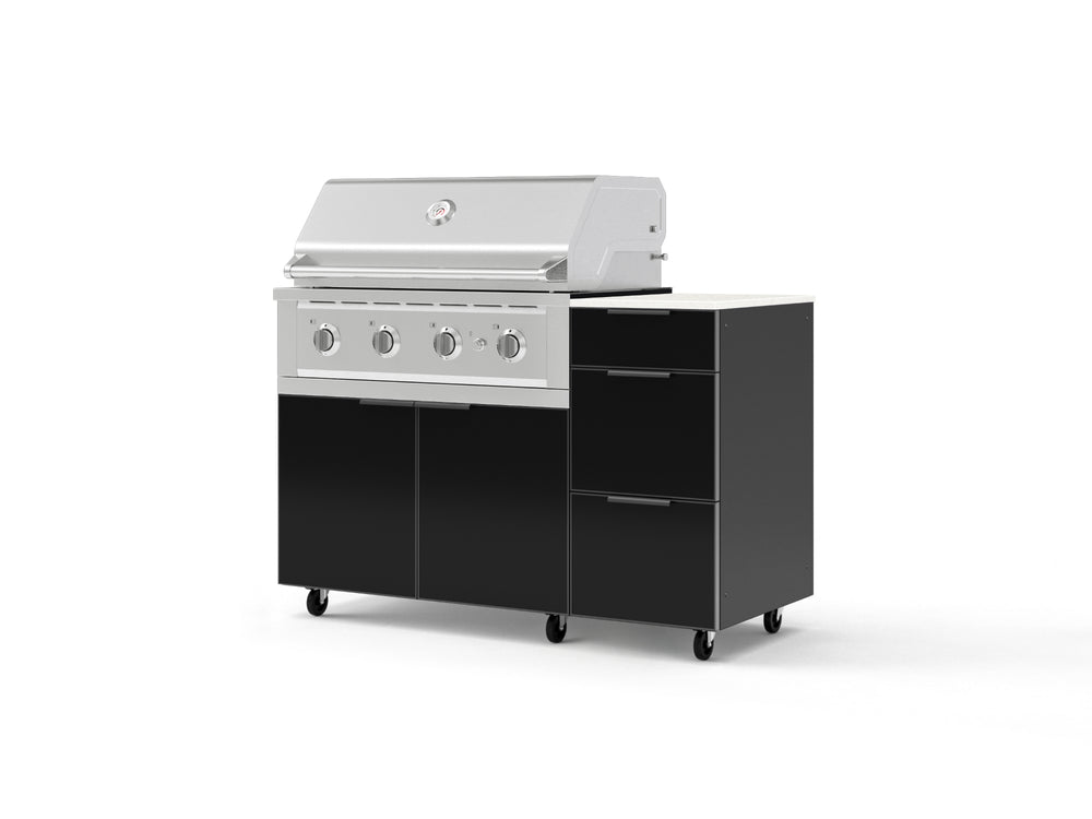 NewAge Outdoor Kitchens Outdoor Grill Island Aluminum 4-Piece Cabinet Set with Casters and 3-Drawer, Grill Cabinet, Performance Grill and Dekton in Aeris Countertop - (Liquid Propane) | Garage Giant