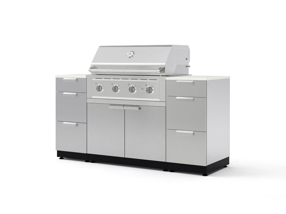 NewAge Outdoor Kitchens Outdoor Grill Island Stainless-Steel 6-Piece Cabinet Set with 3 Drawers, Grill Cabinet, Performance Grill and Dekton in Aeris Countertops - (Natural Gas) | Garage Giant