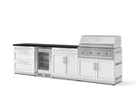 NewAge Outdoor Kitchens Stainless Steel 7-Piece Cabinet Set with 3-Drawer, Bar, Grill Cabinet, Performance Grill, Countertops, and Glass Door Fridge-73628-Garage Giant 