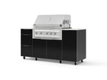 NewAge Outdoor Kitchens Outdoor Grill Island Aluminum 6-Piece Cabinet Set with Casters 1 Door, 3 Drawer, Grill Cabinet, Platinum Grill and Dekton in Aeris Countertops - (Liquid Propane) | Garage Giant 