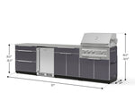 NewAge Outdoor Kitchens Aluminum 7-Piece Cabinet Set with 3-Drawer, Bar, Grill Cabinet, Platinum Grill, Countertops and Fridge-66543-Garage Giant 