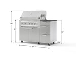 NewAge Outdoor Kitchens Outdoor Grill Island Stainless-Steel 4-Piece Cabinet Set with Casters and 3-Drawer, Grill Cabinet, Platinum Grill and Dekton in Sirius Countertop - (Liquid Propane) 