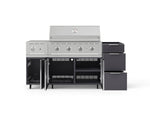 NewAge Outdoor Kitchens Outdoor Grill Island Aluminum 5-Piece Cabinet Set with Casters and 3-Drawer, Grill Cabinet, Side Burner and Performance Grill - (Liquid Propane) 