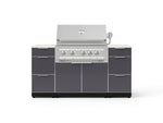 NewAge Outdoor Kitchens Outdoor Grill Island Aluminum 6-Piece Cabinet Set with 3 Drawers, Grill Cabinet, Platinum Grill and Dekton in Aeris Countertops - (Natural Gas) 