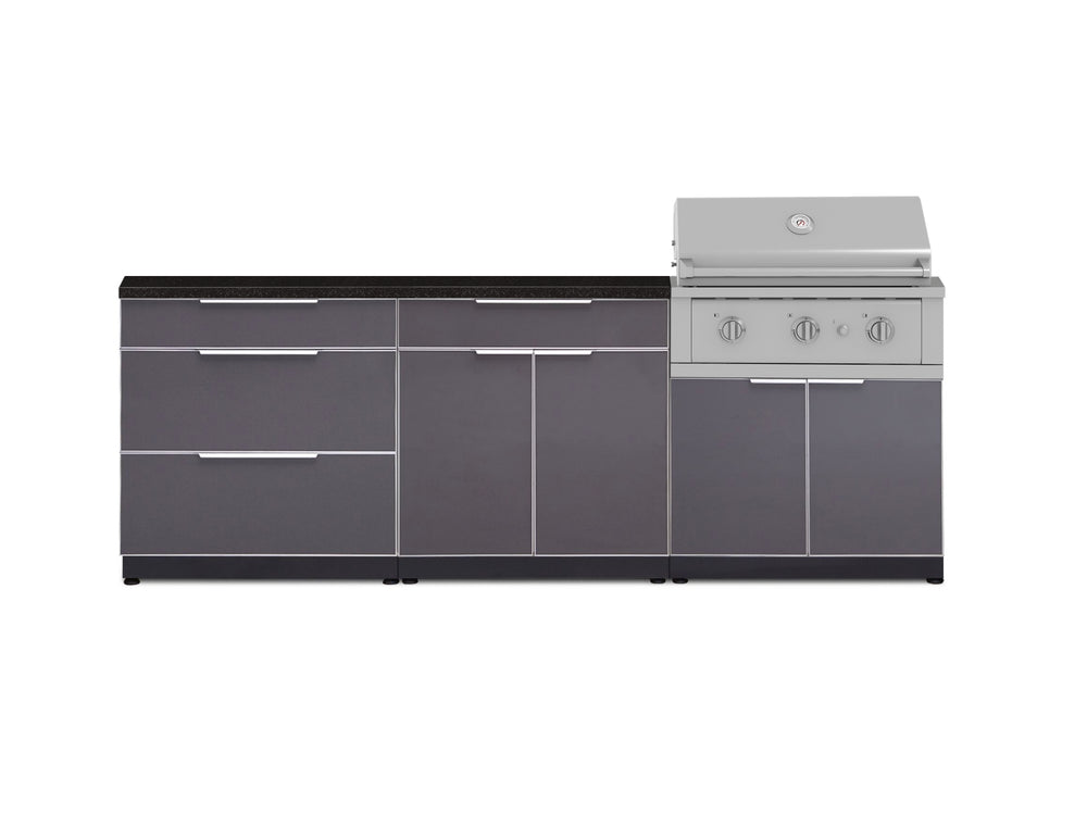 NewAge Outdoor Kitchens Aluminum 5-Piece Cabinet Set With 3 Drawer, Bar, Grill Cabinet, Performance Grill and Countertop-71156-Garage Giant