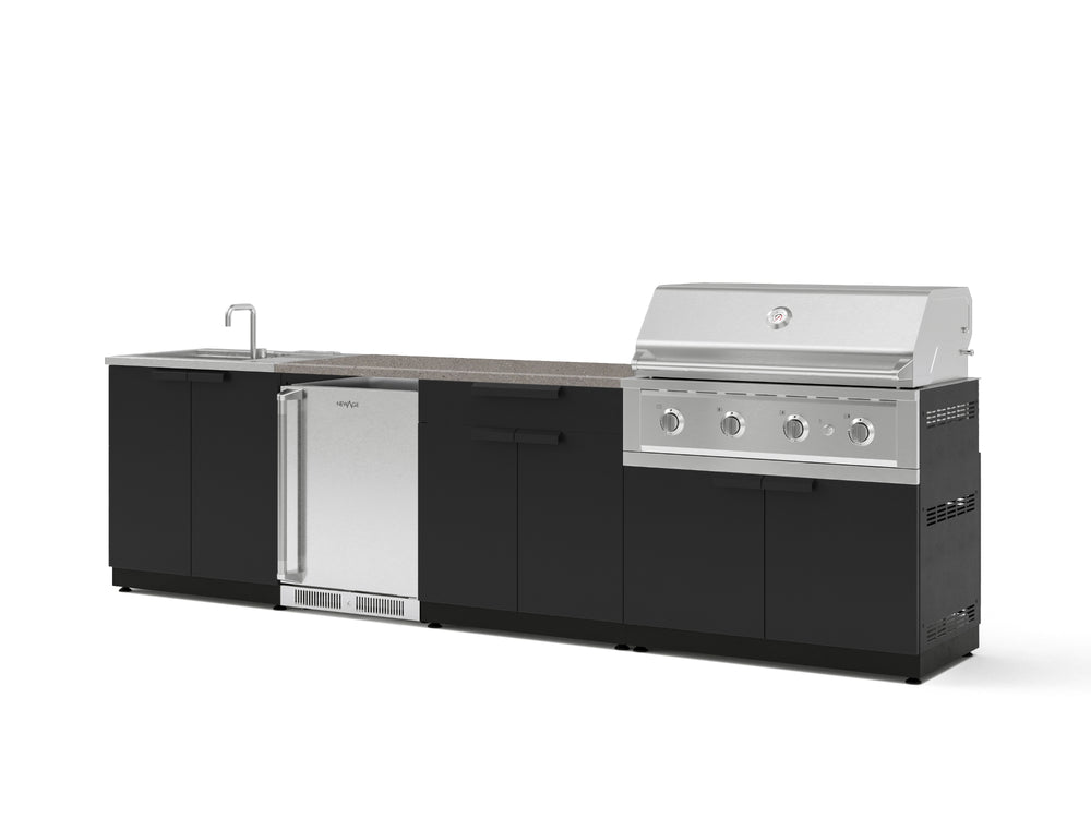 NewAge Outdoor Kitchens Stainless Steel 6-Piece Cabinet Set with Sink, Bar, Grill Cabinet, Performance Grill, Countertop and Stainless Steel Door Fridge-73811-Garage Giant