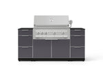 NewAge Outdoor Kitchens Outdoor Grill Island Aluminum 6-Piece Cabinet Set with 3 Drawers, Grill Cabinet, Platinum Grill and Dekton in Sirius Countertops - (Liquid Propane) 