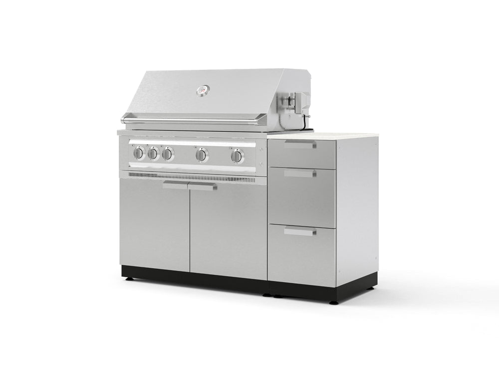 NewAge Outdoor Kitchens Outdoor Grill Island Stainless-Steel 4-Piece Cabinet Set with 3-Drawer, Grill Cabinet, Platinum Grill and Dekton in Aeris Countertop - (Liquid Propane) | Garage Giant