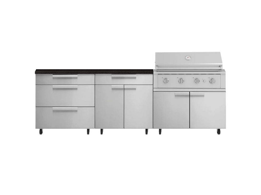 NewAge Outdoor Kitchens Stainless Steel 5-Piece Cabinet Set with Casters and 3 Drawer, Bar, Grill Cabinet, Performance Grill, Countertop-72581-Garage Giant
