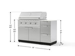 NewAge Outdoor Kitchens Outdoor Grill Island Stainless-Steel 4-Piece Cabinet Set with 3-Drawer, Grill Cabinet, Performance Grill and Dekton in Aeris Countertop - (Liquid Propane) 