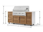 NewAge Outdoor Kitchens Outdoor Grill Island Stainless-Steel Louvered Doors 6-Piece Cabinet Set with Casters 1 Door, 3 Drawer, Grill Cabinet, Platinum Grill and Dekton in Aeris Countertops - (Liquid Propane) 