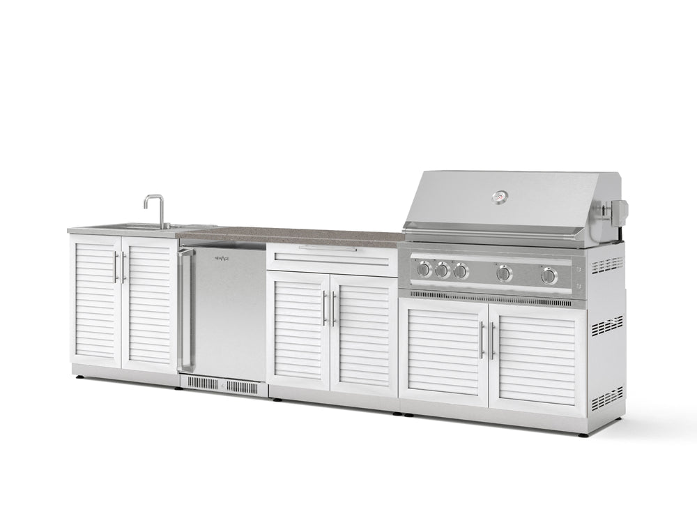 NewAge Outdoor Kitchens Stainless Steel 6-Piece Cabinet Set with Sink, Bar, Grill Cabinet, Platinum Grill, Countertop and Stainless Steel Door Fridge-73838-Garage Giant