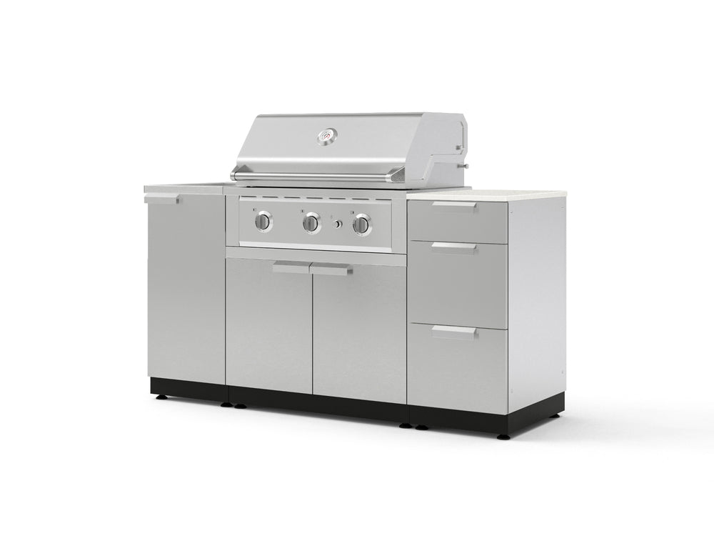 NewAge Outdoor Kitchens Outdoor Grill Island Stainless-Steel 5-Piece Cabinet Set with Sink, 3 Drawer, Grill Cabinet, Performance Grill and Stainless Steel Countertop - (Natural Gas) | Garage Giant