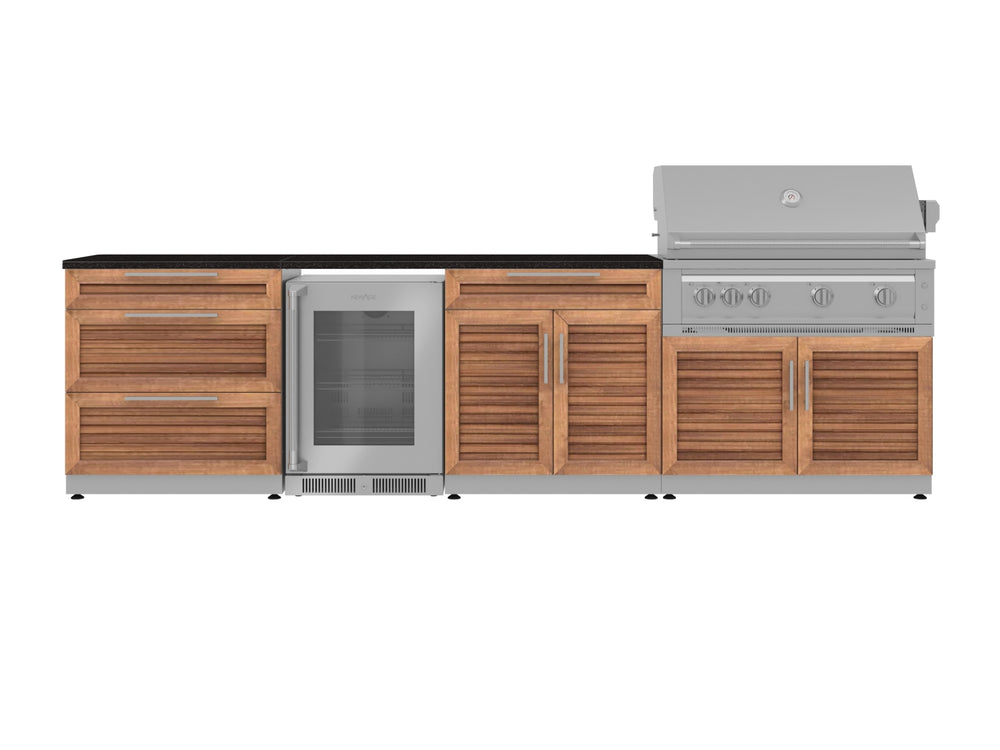 NewAge Outdoor Kitchens Stainless Steel 7-Piece Cabinet Set with 3-Drawer, Bar, Grill Cabinet, Platinum Grill, Countertop, and Fridge-71897-Garage Giant