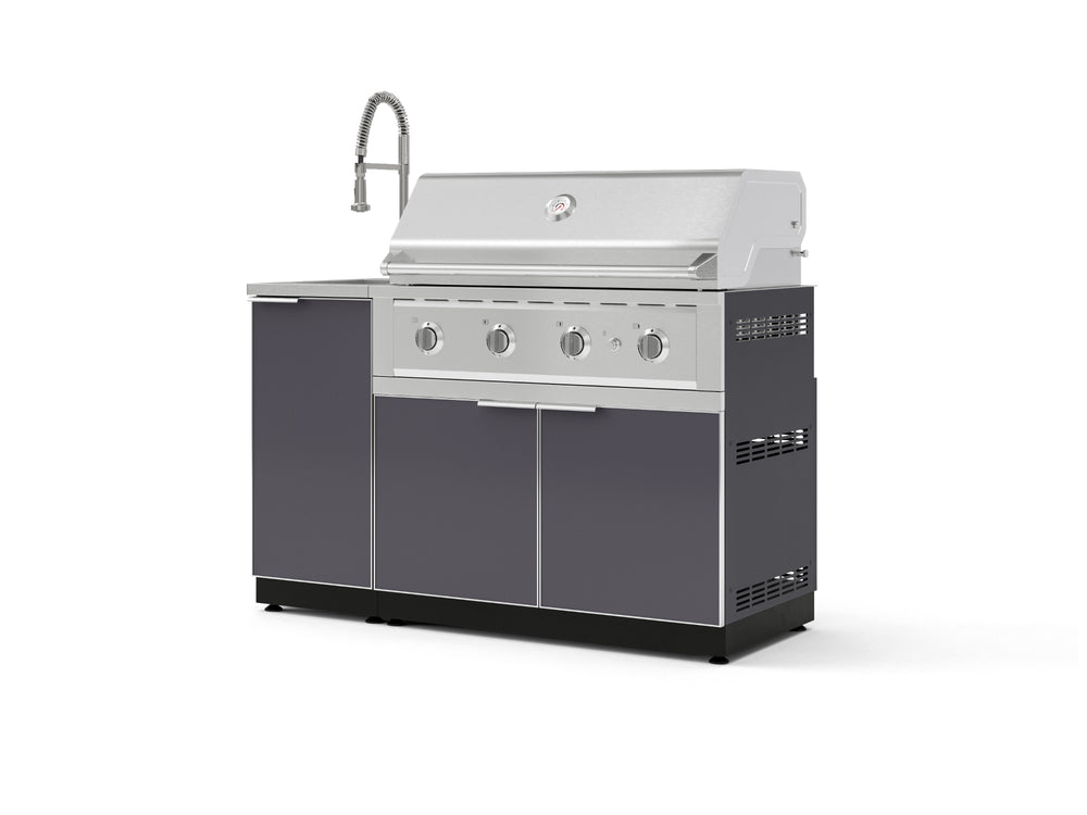 NewAge Outdoor Kitchens Outdoor Grill Island Aluminum 3-Piece Cabinet Set with Sink, Grill Cabinet and Performance Grill-75263-Garage Giant