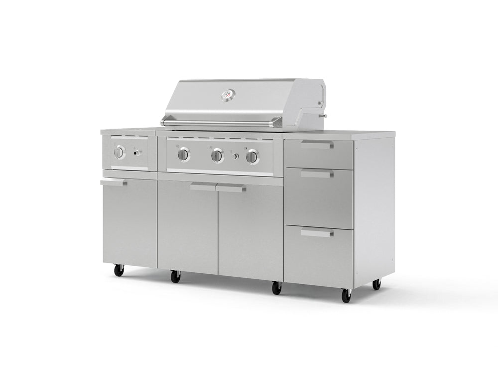 NewAge Outdoor Kitchens Outdoor Grill Island Stainless-Steel 6-Piece Cabinet Set with Casters and 3-Drawer, Grill Cabinet, Performance Grill, Side Burner, Countertop-74878-Garage Giant