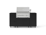 NewAge Outdoor Kitchens Outdoor Grill Island Stainless-Steel 6-Piece Cabinet Set with Casters 1 Door, 3 Drawer, Grill Cabinet, Platinum Grill and Dekton in Sirius Countertops - (Liquid Propane) 
