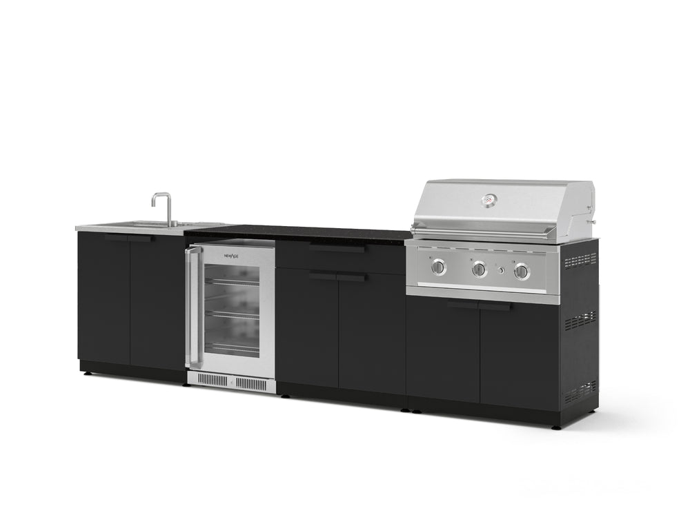 NewAge Outdoor Kitchens Stainless Steel 6-Piece Cabinet Set with Sink, Bar, Grill Cabinet, Performance Grill, Countertop and Glass Door Fridge-73746-Garage Giant