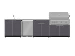 NewAge Outdoor Kitchens Aluminum 6-Piece Cabinet Set with Sink, Bar, Grill Cabinet, Platinum Grill, Countertop and Fridge-66318-Garage Giant 