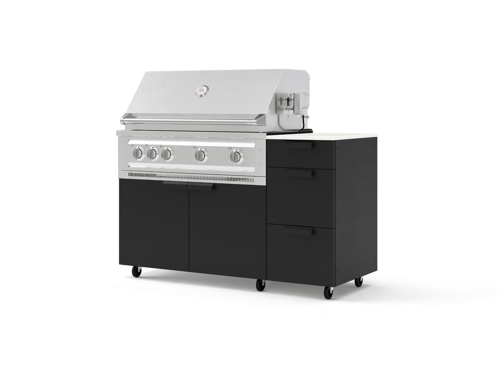 NewAge Outdoor Kitchens Outdoor Grill Island Stainless-Steel 4-Piece Cabinet Set with Casters and 3-Drawer, Grill Cabinet, Platinum Grill and Dekton in Aeris Countertop - (Liquid Propane) | Garage Giant