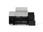 NewAge Outdoor Kitchens Outdoor Grill Island Stainless-Steel 6-Piece Cabinet Set with Casters and 3-Drawer, Grill Cabinet, Performance Grill, Side Burner and Dekton in Aeris Countertop - (Liquid Propane) 