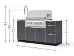 NewAge Outdoor Kitchens Outdoor Grill Island Aluminum 5-Piece Cabinet Set with Sink, 3 Drawer, Grill Cabinet, Platinum Grill and Stainless Steel Countertop - (Natural Gas) 