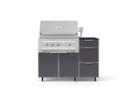 NewAge Outdoor Kitchens Outdoor Grill Island Aluminum 4-Piece Cabinet Set with Casters and 3-Drawer, Grill Cabinet, Platinum Grill and Dekton in Sirius Countertop - (Liquid Propane) 