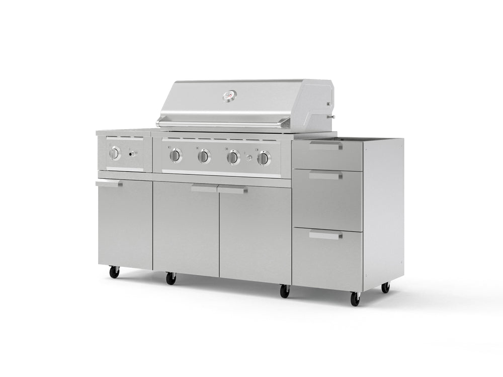 NewAge Outdoor Kitchens Outdoor Grill Island Stainless-Steel 5-Piece Cabinet Set with Casters and 3-Drawer, Grill Cabinet, Side Burner and Performance Grill - (Liquid Propane) | Garage Giant