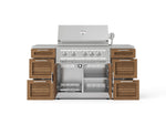 NewAge Outdoor Kitchens Outdoor Grill Island Stainless-Steel Louvered Doors 6-Piece Cabinet Set with 3 Drawers, Grill Cabinet, Platinum Grill and Countertops 