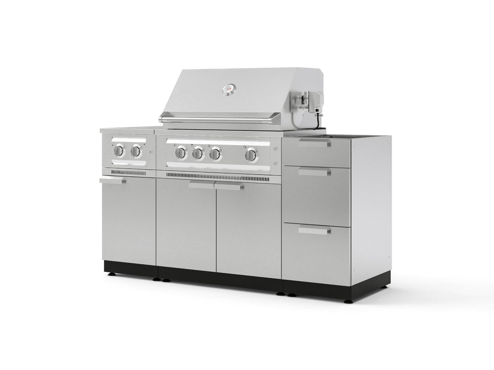 NewAge Outdoor Kitchens Outdoor Grill Island Stainless-Steel 5-Piece Cabinet Set with 3-Drawer, Grill Cabinet, Dual Side Burner and Platinum Grill - (Liquid Propane) | Garage Giant