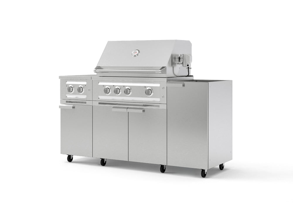NewAge Outdoor Kitchens Outdoor Grill Island Stainless-Steel 5-Piece Cabinet Set with Casters and 1-Door, Grill Cabinet, Dual Side Burner and Platinum Grill - (Liquid Propane) | Garage Giant