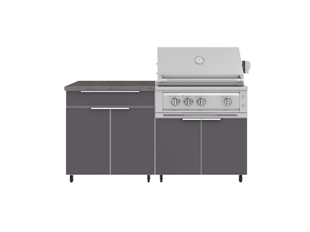 NewAge Outdoor Kitchens Aluminum 4-Piece Cabinet Set with Casters and Bar, Grill Cabinet, Platinum Grill, and Countertop-72276-Garage Giant