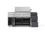 NewAge Outdoor Kitchens Outdoor Grill Island Aluminum 6-Piece Cabinet Set with Casters and 3-Drawer, Grill Cabinet, Platinum Grill, Dual Side Burner and Dekton in Sirius Countertop - (Liquid Propane) 