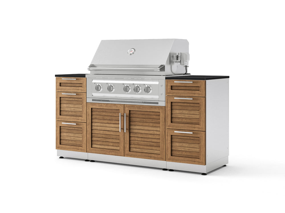 NewAge Outdoor Kitchens Outdoor Grill Island Stainless-Steel Louvered Doors 6-Piece Cabinet Set with 3 Drawers, Grill Cabinet, Platinum Grill and Dekton in Sirius Countertops - (Liquid Propane) | Garage Giant