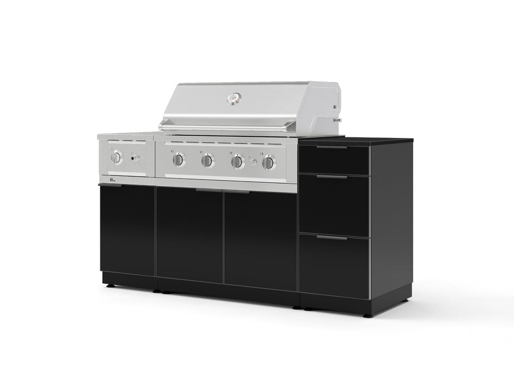 NewAge Outdoor Kitchens Outdoor Grill Island Aluminum 6-Piece Cabinet Set with 3-Drawer, Grill Cabinet, Performance Grill, Side Burner and Countertop - (Liquid Propane) | Garage Giant