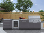 NewAge Outdoor Kitchens Aluminum 7-Piece Cabinet Set with 3-Drawer, Bar, Grill Cabinet, Performance Grill, Countertops and Fridge-66554-Garage Giant 