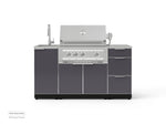 NewAge Outdoor Kitchens Outdoor Grill Island Aluminum 5-Piece Cabinet Set with Sink, 3 Drawer, Grill Cabinet, Platinum Grill and Stainless Steel Countertop 