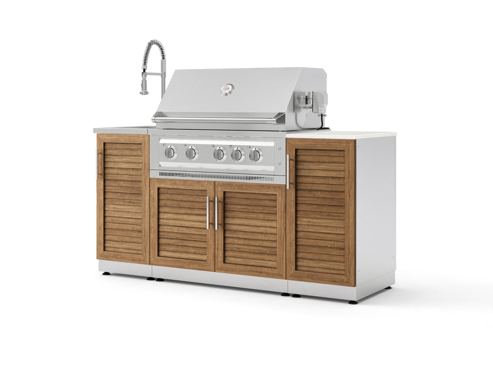 NewAge Outdoor Kitchens Outdoor Grill Island Stainless-Steel 5-Piece Cabinet Set with Sink, 1 Door, Grill Cabinet, Platinum Grill and Stainless Steel Countertop - (Liquid Propane) | Garage Giant