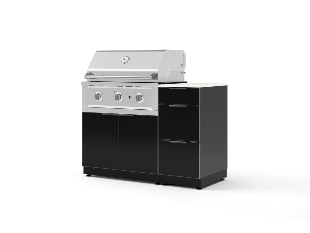 NewAge Outdoor Kitchens Outdoor Grill Island Aluminum 4-Piece Cabinet Set with 3-Drawer, Grill Cabinet, Performance Grill and Countertop - (Liquid Propane) | Garage Giant
