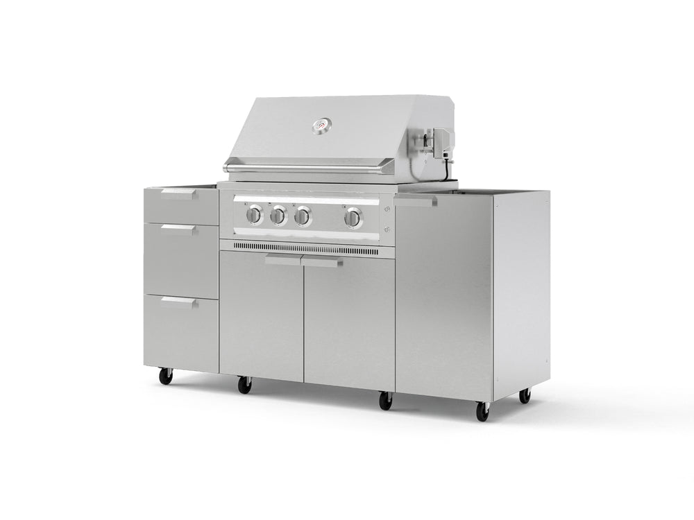 NewAge Outdoor Kitchens Outdoor Grill Island Stainless-Steel 5-Piece Cabinet Set with Casters 1 Door, 3 Drawer, Grill Cabinet and Platinum Grill - (Liquid Propane) | Garage Giant