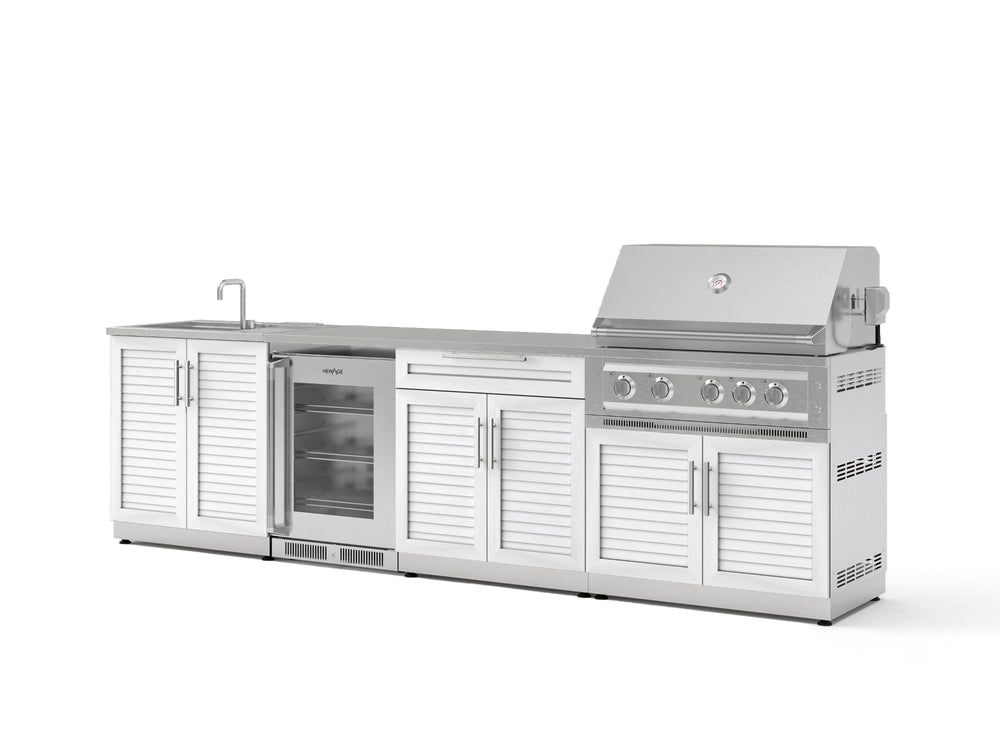 NewAge Outdoor Kitchens Stainless Steel 6-Piece Cabinet Set with Sink, Bar, Grill Cabinet, Platinum Grill, Countertop and Glass Door Fridge-71528-Garage Giant